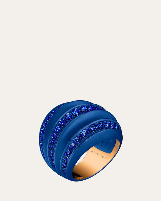 Palma Blue Titanium and 18K Rose Gold Ring with Sapphires